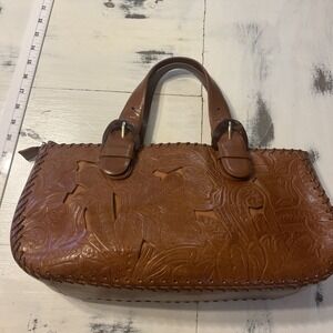 via spiga bag Satchel Brown With Cut Out Designs Leather